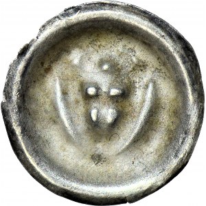 R-, Zakon Krzyżacki, Brakteat 1307-1318, Tarcza zwieńczona trzema kulami, wewnątrz Krzyż