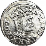 Stefan Batory, Trojak 1586 Ryga, mała głowa, REX P, menniczy
