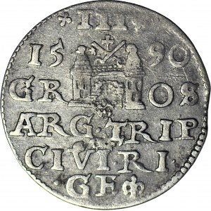 R-, Zygmunt III Waza , Trojak 1590, Ryga, duża głowa, Iger R4