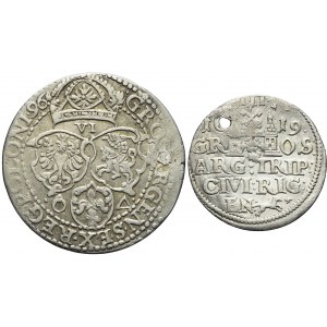 Zestaw dwóch monet: Trojak Ryga 1619 oraz Szóstak Malbork 1596