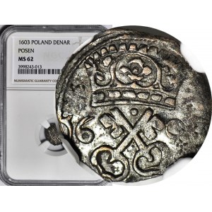 RRR-, Zygmunt III Waza, denar Poznań 1603 szeroka korona, PEŁNA DATA 16-03, T.30mk, R8