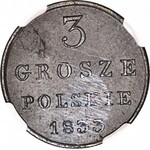 R-, Królestwo Polskie, 3 grosze 1833 KG, rzadkość