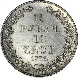 Zabór Rosyjski, 10 złotych = 1 1/2 rubla 1836 NG, Petersburg, PIĘKNE