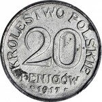 R-, Królestwo Polskie, 20 fenigów 1917, ZDWOJENIE REWERSU, R4