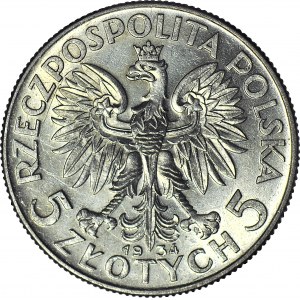 5 złotych 1934, Głowa, mennicza