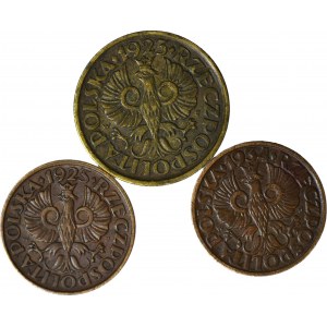 3 szt. zestaw monet, 2 i 5 groszy 1923-1925-1934