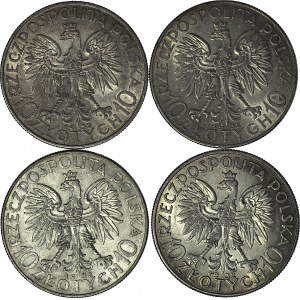 4 szt. zestaw monet, 10 złotych 1932, Głowa, Warszawa/Londyn, piękne
