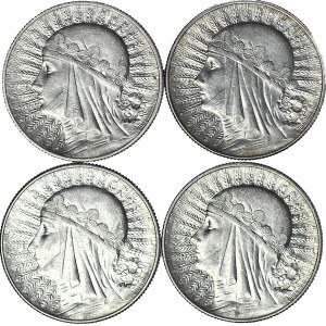 4 szt. zestaw monet II RP, 5 zł 1932-1933 Głowa, piękne