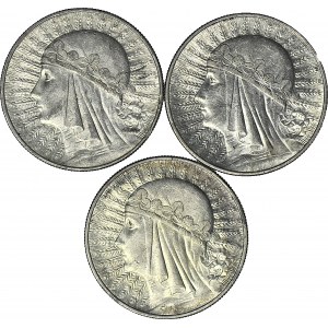 3 szt. zestaw monet, 10 złotych 1933, Głowa, piękne