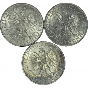 3 szt. zestaw monet, 10 złotych 1933, Głowa, piękne