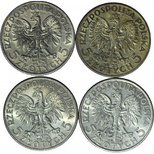 4 szt. zestaw monet II RP, 5 zł 1933 i 1934 Głowa