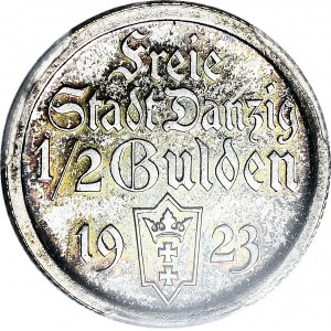 R-, WMG, 1/2 guldena 1923, STEMPEL LUSTRZANY