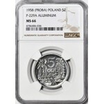 RRR-, 5 złotych 1958 PRÓBA Aluminium (nikiel był bity w 1959) Symbole gospodarki, PIERWSZY RAZ NA RYNKU