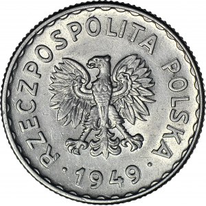 RRR-, 1 złoty 1949, zdwojenie rysunku stempla AWERSU! - DOUBLE DIE