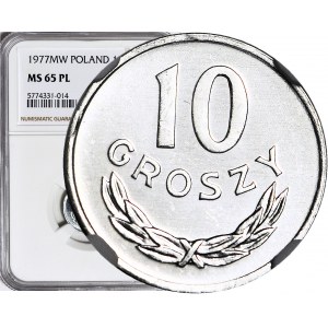 RRR-, 10 groszy 1977, PROOFLIKE, rzadki rocznik w PL