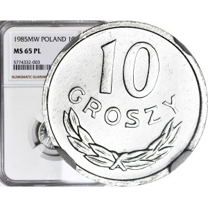 RRR-, 10 groszy 1985, PROOFLIKE, rzadki rocznik w PL