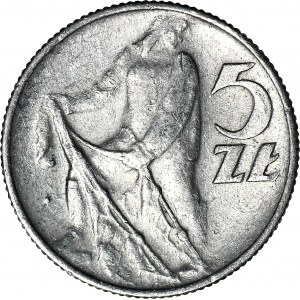 R-, 5 złotych 1960 Rybak, BEZ LINY, fałszerstwo z epoki w aluminium