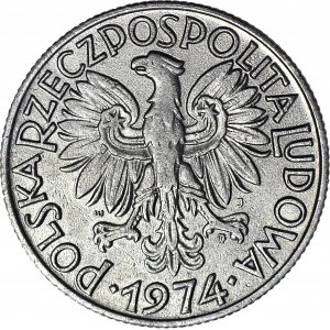 R-, 5 złotych 1974 Rybak, fałszerstwo z epoki w aluminium