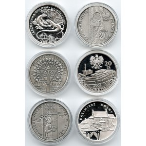 Zestaw sześciu srebrnych monet kolekcjonerskich 20 złotych
