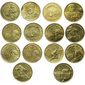 Zestaw czternastu monet 2 złote, ciekawsze typy