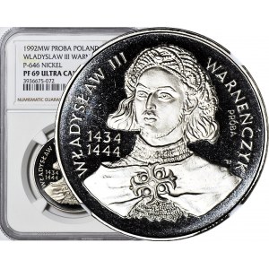 200.000 złotych 1992, Władysław Warneńczyk popiersie, PRÓBA, nikiel