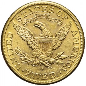 USA, 5 dolarów Liberty Head, 1887, San Francisco, bardzo ładne