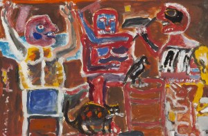 Eugeniusz Markowski (1912 Warsaw - 2007 Warsaw), Four figures with a bird and a cat, 1980