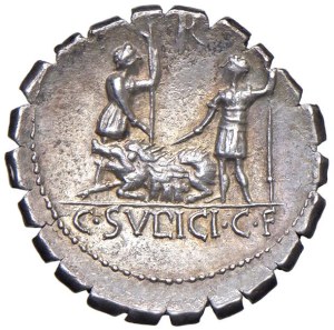 Roman Republican Coins - § Sulpicia (103-102 BC) Denarius - D/ Heads of the p...