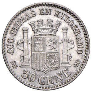 Foreign coins - SPAIN Provisional government (1868-1871) 50 Centimos...