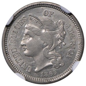 Foreign coins - UNITED STATES (1776-) Dime 1865 - KM 95 CU/NI In sla...