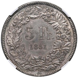 Foreign coins - SVIZZERA 5 Franchi 1851 - KM 11 AG In slab NGC AU ...