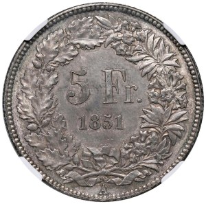 Foreign coins - SWITZERLAND 5 Francs 1851 - KM 11 AG In slab NGC AU ...
