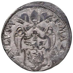 Papal coins - Paolo V (1605-1621) Testone An. V - Munt. 28 AG (g...