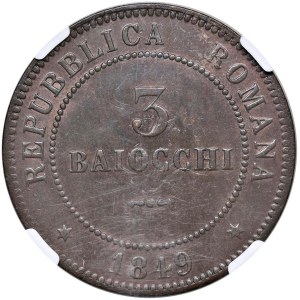 Papal coins - Seconda repubblica romana (1848-1849) 3 Baiocchi 1...
