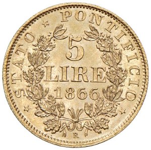 Papal coins - Pius IX (1846-1878) 5 Lire 1866 An. XXI - Munt. 44 ...