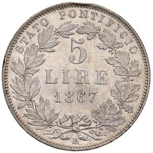 Papal coins - Pio IX (1846-1878) 5 Lire 1867 An. XXI - Munt. 45 ...