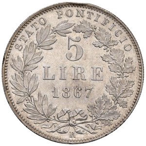 Papal coins - Pius IX (1846-1878) 5 Lire 1867 An. XXI - Munt. 45 ...