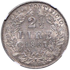 Papal coins - Pio IX (1846-1878) 2 Lire e mezza 1867 An. XXI - M...