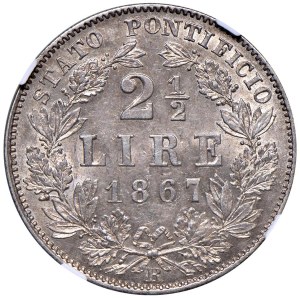 Papal coins - Pius IX (1846-1878) 2 1/2 lira 1867 An. XXI - M...