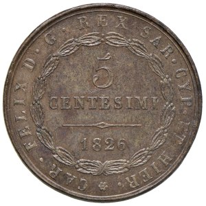 Savoy - Carlo Felice (1821-1831) 5 Centesimi 1826 T - Nomi...