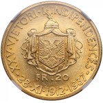 Albania (Rome mint) 20 Franga Ari 1937 - Zog I (1928-1939) - NGC MS 63