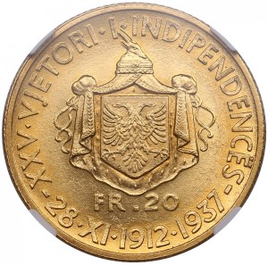 Albania (Rome mint) 20 Franga Ari 1937 - Zog I (1928-1939) - NGC MS 63