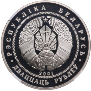 Biélorussie (Monnaie de Vilnius) 20 Roubles 2001 - 2002 Jeux Olympiques de Salt Lake. Ski acrobatique - NGC PF 69 ULTRA CAMEO