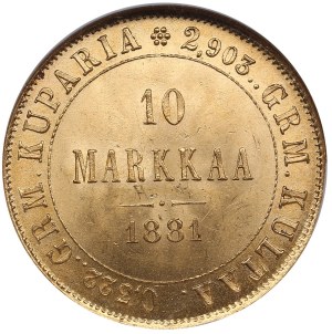 Finland (Russia) 10 Markkaa 1881 S - Alexander II (1855-1881) - NGC MS 64