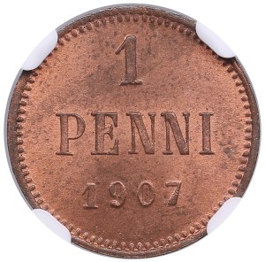 Finland (Russia) 1 Pennia 1907 - Nicholas II (1894-1917) - NGC MS 64 RB