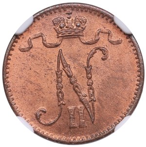 Finland (Russia) 1 Pennia 1907 - Nicholas II (1894-1917) - NGC MS 64 RB