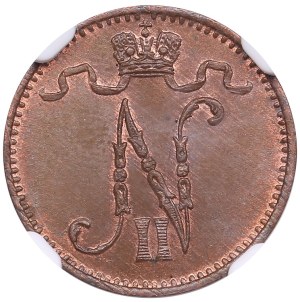 Finland (Russia) 1 Pennia 1909 - Nicholas II (1894-1917) - NGC MS 65 BN