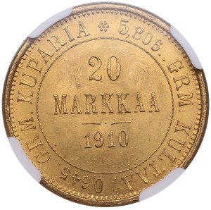 Finland (Russia) 20 Markkaa 1910 L - Nicholas II (1894-1917) - NGC MS 65