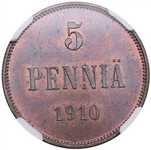 Finland (Russia) 5 Penniä 1910 - Nicholas II (1894-1917) - NGC MS 64 BN
