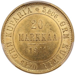 Finland (Russia) 20 Markkaa 1911 L - Nicholas II (1894-1917) - PCGS MS63